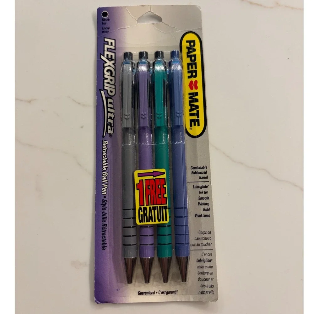 Vintage 1995 Paper Mate Flexgrip Ultra Retractable Ballpoint Pens Black Ink 4pk